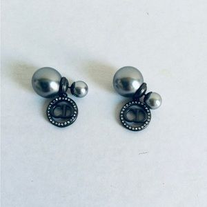 Christian Dior Tribales Earrings CD Logo Crystals in Gunmetal Grey